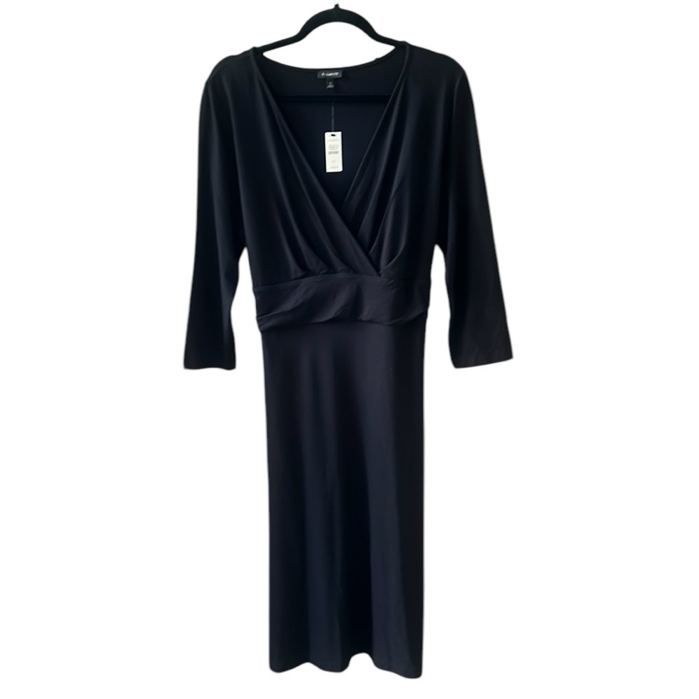 Talbots New w Tag XL Black Stretch Jersey Knit Surplice Bodice Midi Dress